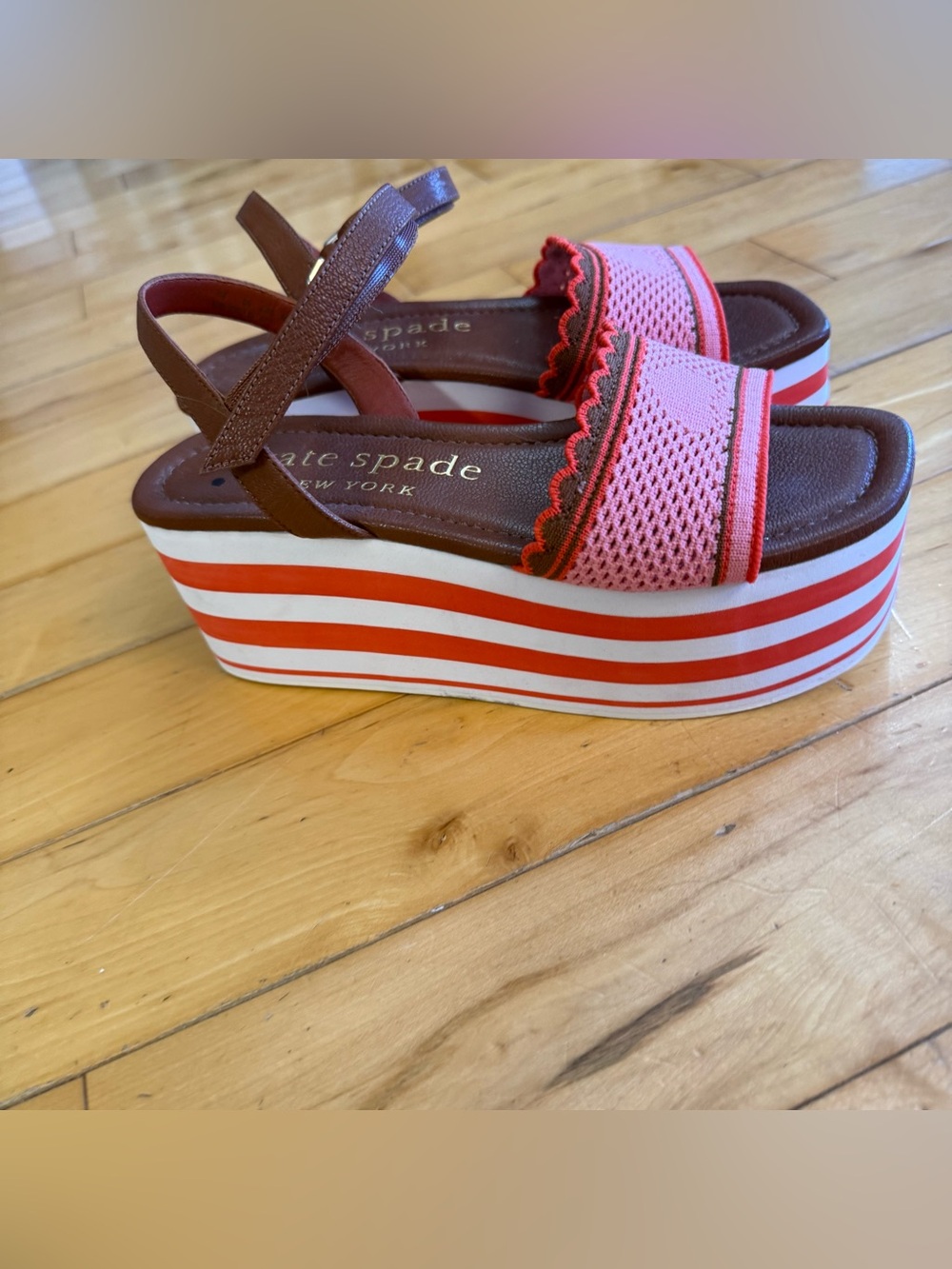 kate spade Pink and Red Striped Platform Sandals